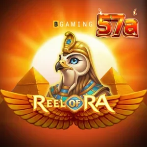 Interface do jogo de slot Reel of Ra com símbolos egípcios e moedas